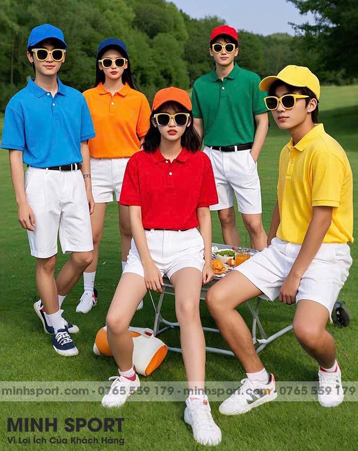 áo thun có cổ vải cá sấu trơn nhiều màu