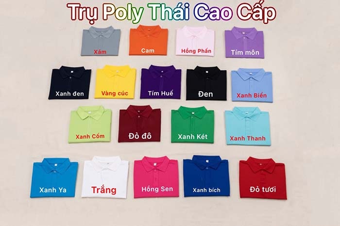bảng màu áo thun có cổ vải cá sấu trơn nhiều màu