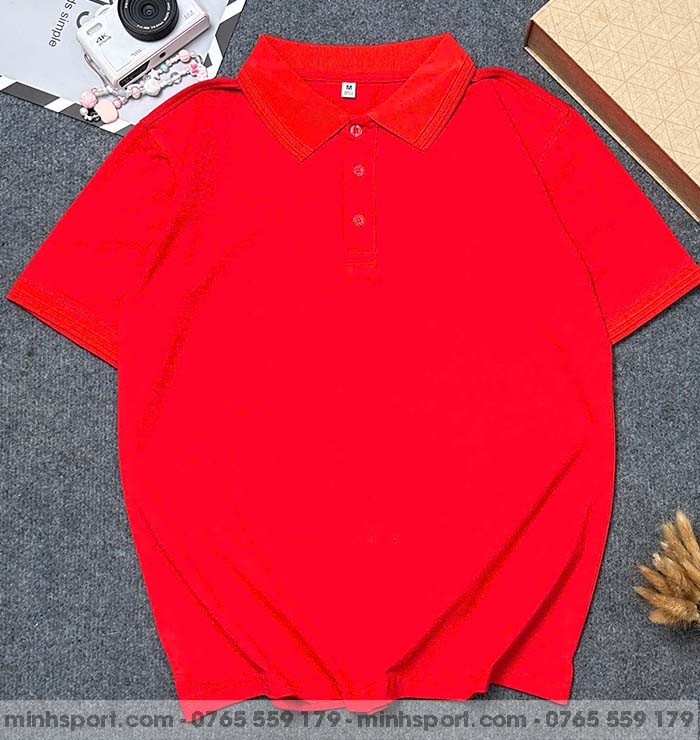 áo thun polo vải cotton 100% đỏ