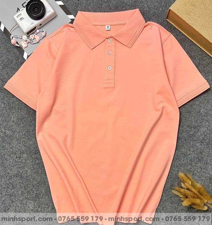 áo thun polo vải cotton 100% hồng dâu