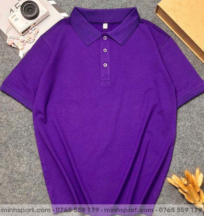 áo thun polo vải cotton 100% tím huế