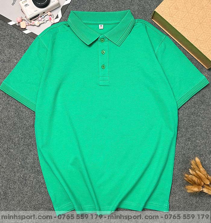 áo thun polo vải cotton 100% xanh két