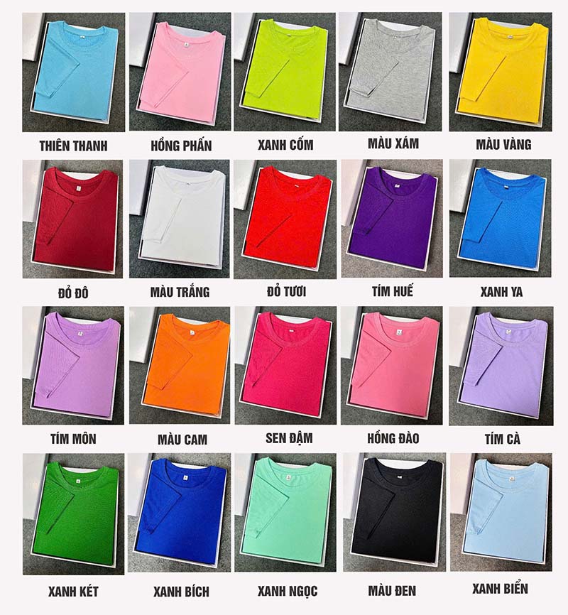 bảng màu đồng phục áo thun cổ tròn vải cotton pha