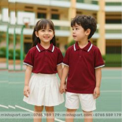 Mẫu Đồng Phục Mầm Non Màu Đỏ Đô Sọc Trắng MN046