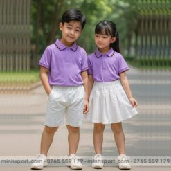 Mẫu Đồng Phục Mầm Non Màu Tím 3 Sọc Đẹp MN050