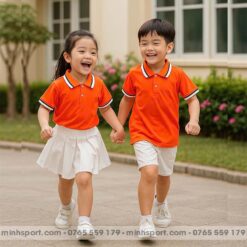 Mẫu Đồng Phục Mầm Non Màu Cam Sọc Trắng Đẹp MN041