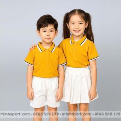 Mẫu Đồng Phục Mầm Non Màu Vàng bò Sọc Trắng Đẹp MN042