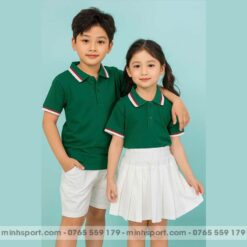 Mẫu Đồng Phục Mầm Non Màu Xanh Ve chai Sọc Trắng MN043