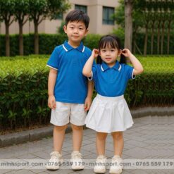 Mẫu Đồng Phục Mầm Non Màu Xanh Ya Sọc Trắng MN045