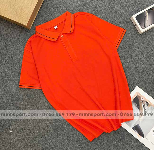 phôi áo polo vải cá sấu mè cao cấp màu cam 1 sọc