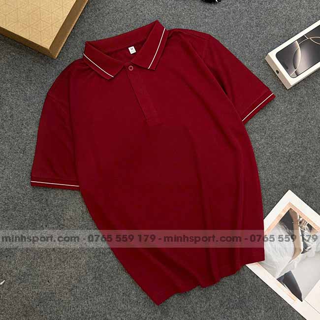 phôi áo polo vải cá sấu mè cao cấp màu đỏ đô 1 sọc