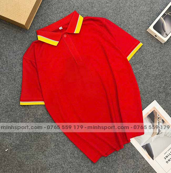 phôi áo polo vải cá sấu mè cao cấp màu đỏ phố màu