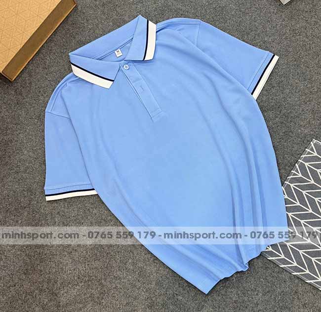 phôi áo polo vải cá sấu mè cao cấp màu xanh biển
