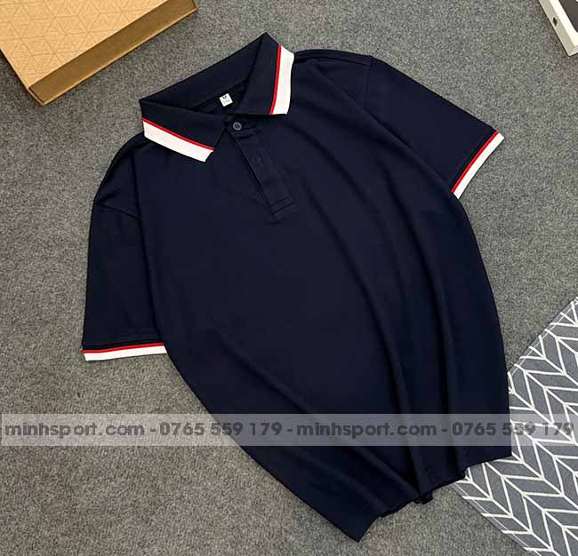 phôi áo polo vải cá sấu mè cao cấp màu xanh đen