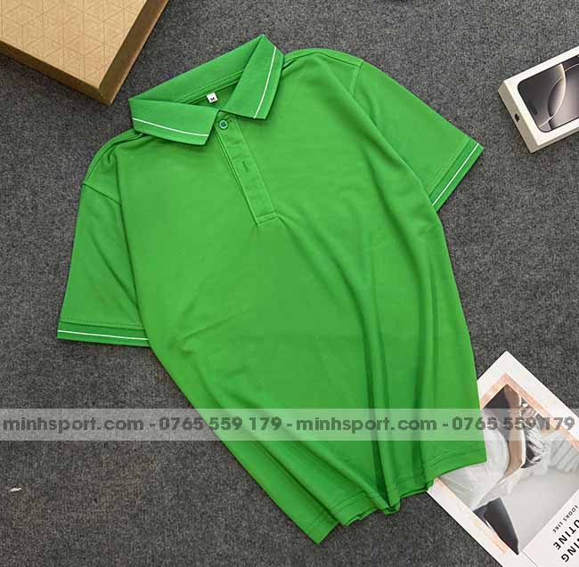 phôi áo polo vải cá sấu mè cao cấp màu xanh két 1 sọc