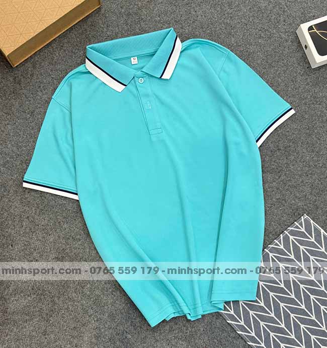 phôi áo polo vải cá sấu mè cao cấp màu xanh thiên thanh