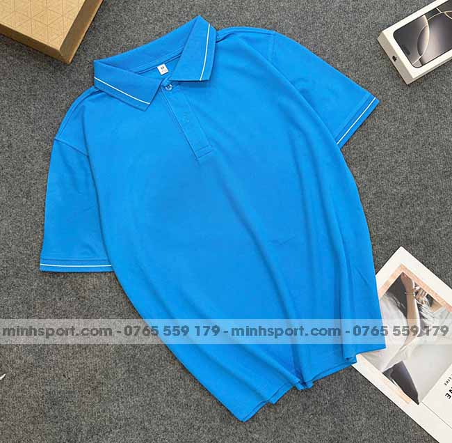 phôi áo polo vải cá sấu mè cao cấp màu xanh ya 1 sọc