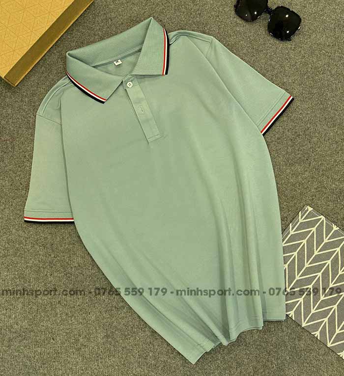 phôi áo thun cá sấu poly màu xanh lam 3 sọc