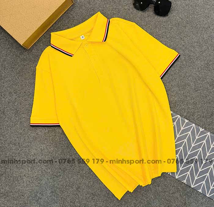 phôi áo thun cá sấu poly màu vàng 3 sọc