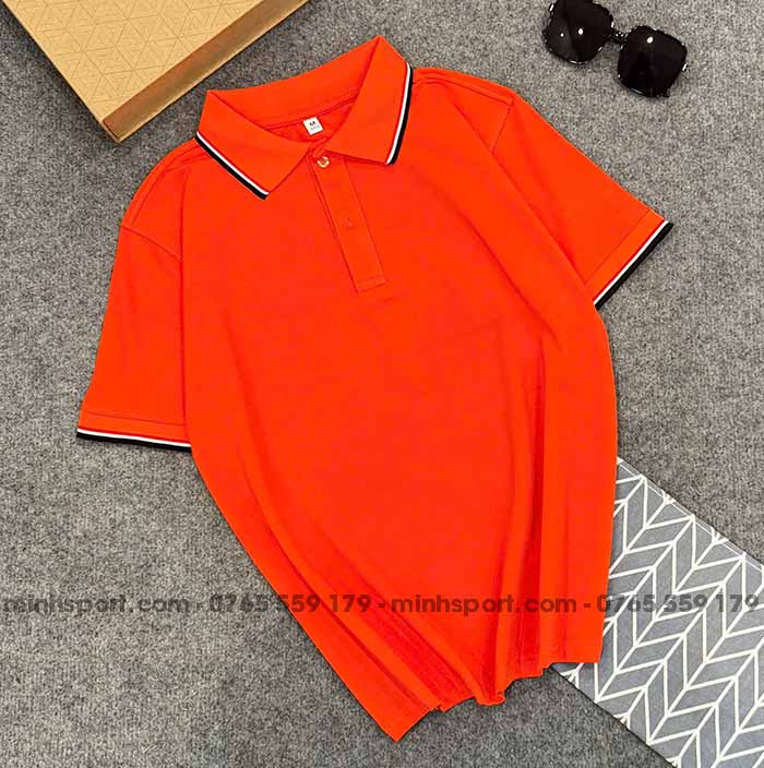 phôi áo thun cá sấu poly màu cam 3 sọc