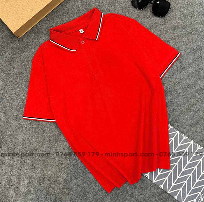 phôi áo thun cá sấu poly màu đỏ 3 sọc