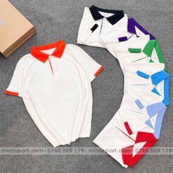 phôi áo thun polo đồng phục màu trắng phối cam