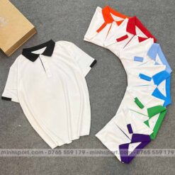 phôi áo thun polo đồng phục màu trắng phối đen