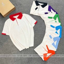 phôi áo thun polo đồng phục màu trắng phối đỏ