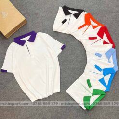 phôi áo thun polo đồng phục màu trắng phối tím
