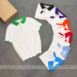 phôi áo thun polo đồng phục màu trắng phối xanh két