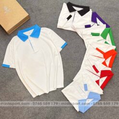 phôi áo thun polo đồng phục màu trắng phối xanh ya