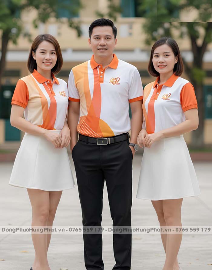áo thun đồng phục họp lớp 15 năm màu trắng phối cam