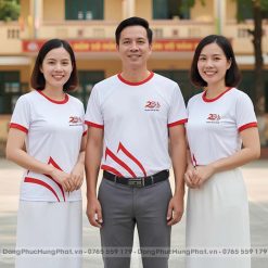 áo thun đồng phục họp lớp 20 năm cổ tròn màu trắng viền đỏ