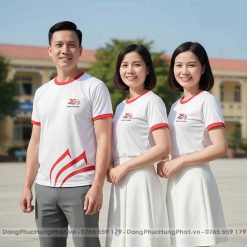 áo thun đồng phục họp lớp 20 năm cổ tròn màu trắng viền đỏ