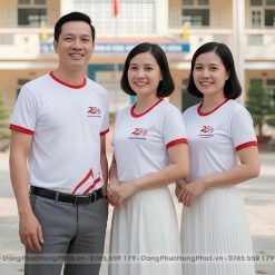 áo thun đồng phục họp lớp 20 năm cổ tròn màu trắng viền đỏ