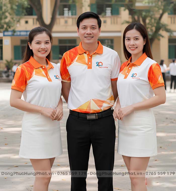 áo thun đồng phục họp lớp 20 năm màu trắng phối cam