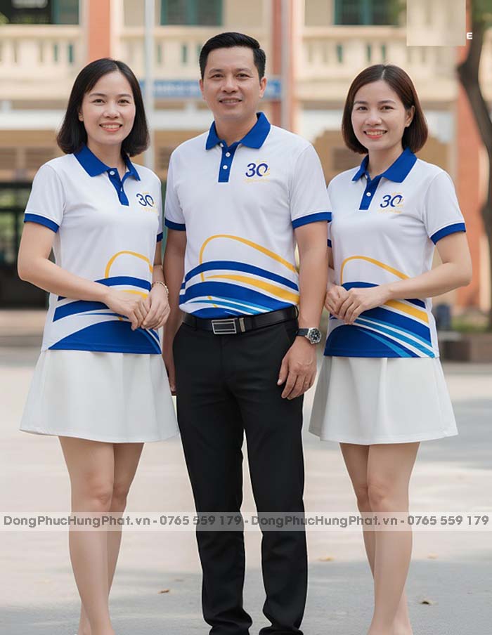 áo thun đồng phục họp lớp 30 năm màu trắng phối xanh