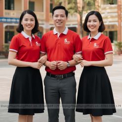 áo thun đồng phục họp lớp 5 năm màu đỏ phối bo trắng