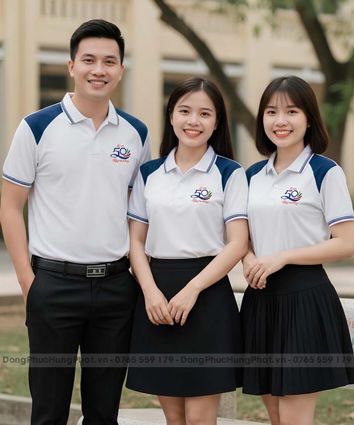 áo thun đồng phục họp lớp 50 năm màu trắng phối xanh