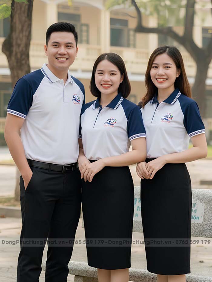 áo thun đồng phục họp lớp 50 năm màu trắng phối xanh đen