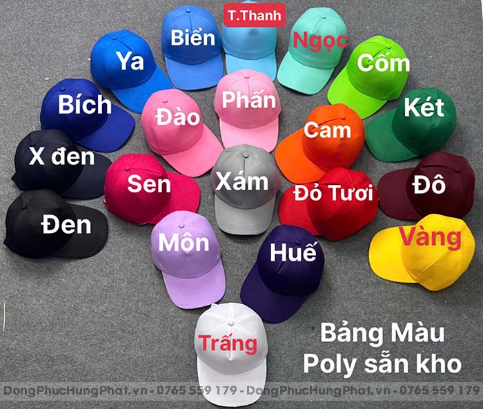 bảng màu nón kết, nón lưỡi trai in theo yêu cầu