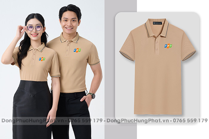 áo polo đồng phục cho nhân viên văn phòng màu kem (be)
