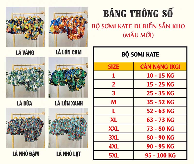 bảng size đồ bộ sơ mi kate đi biển mẫu mới - Đồng phục Hưng Phát