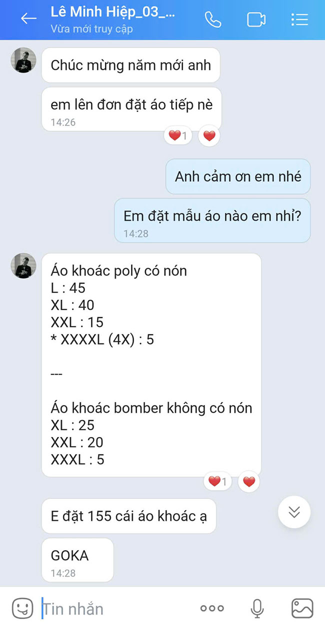 đơn hàng 155 áo khoác đồng phục công ty goka