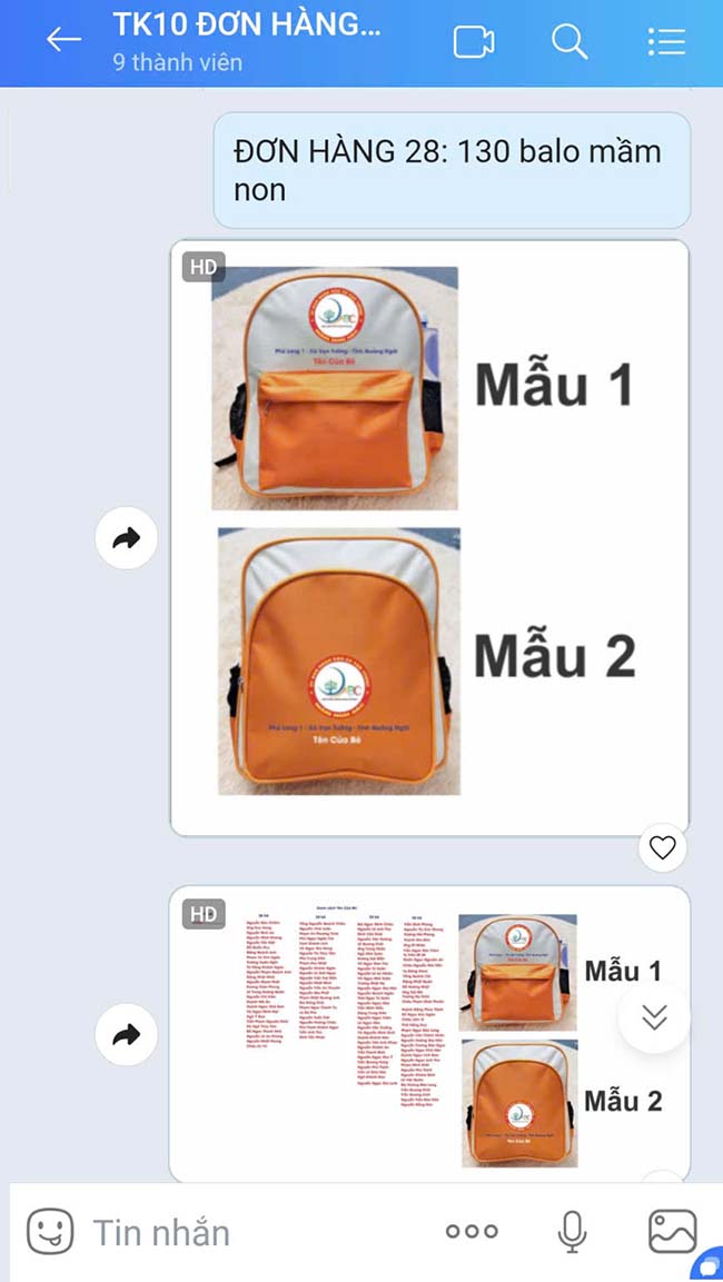 hoàn thành 300 balo mầm non ABC in tên riêng
