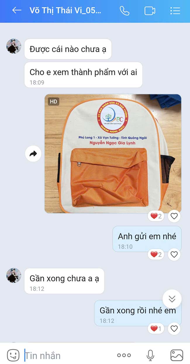 hoàn thành 300 balo mầm non ABC in tên riêng