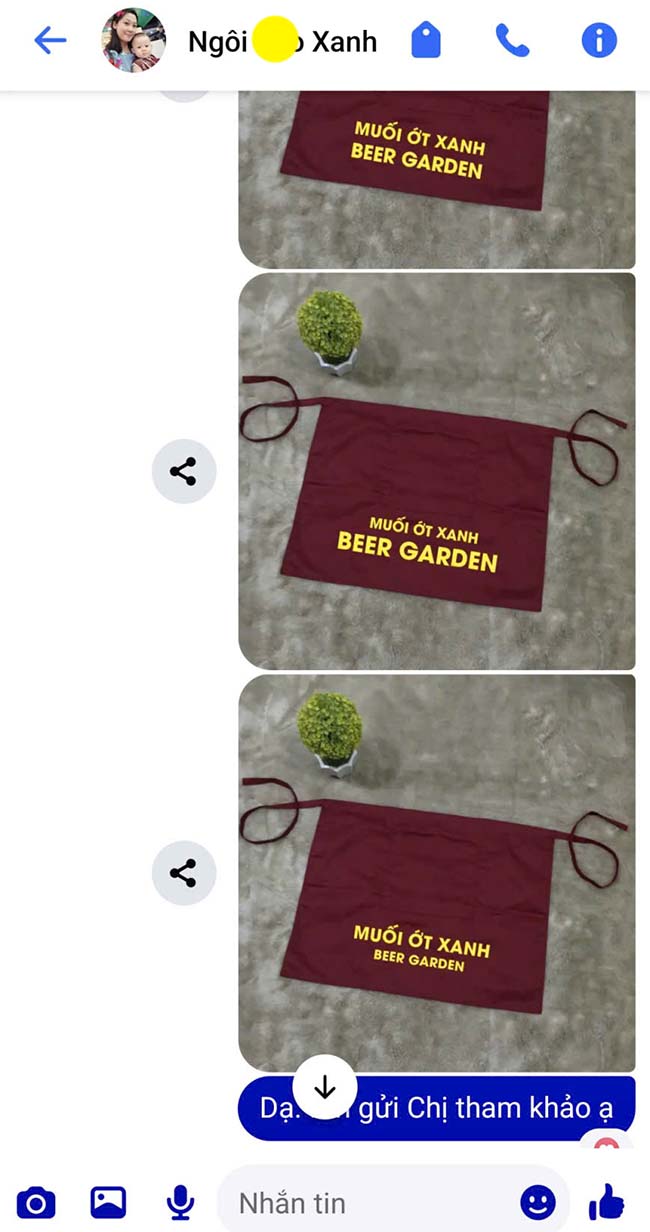 in 40 tạp dề ngắn màu đỏ đô cho muối ớt xanh beer garden Cần Thơ