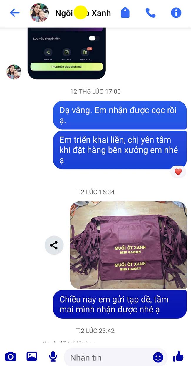 in 40 tạp dề ngắn màu đỏ đô cho muối ớt xanh beer garden Cần Thơ