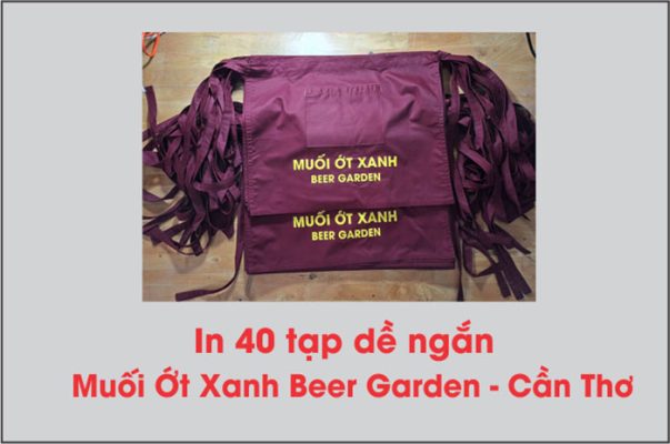 in 40 tạp dề ngắn màu đỏ đô cho muối ớt xanh beer garden Cần Thơ