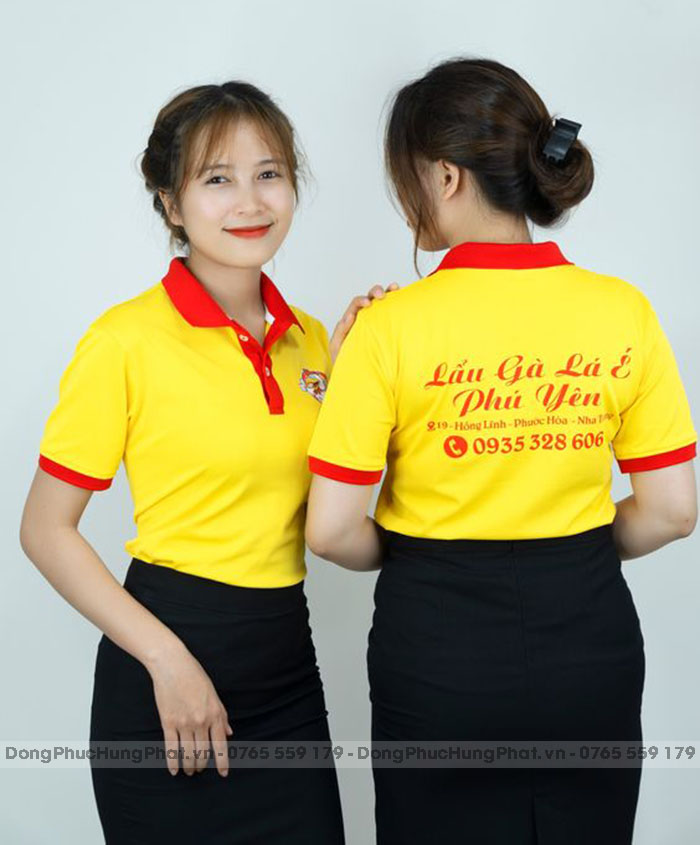 áo polo đồng phục nhân viên bán hàng màu Vàng phối Đỏ